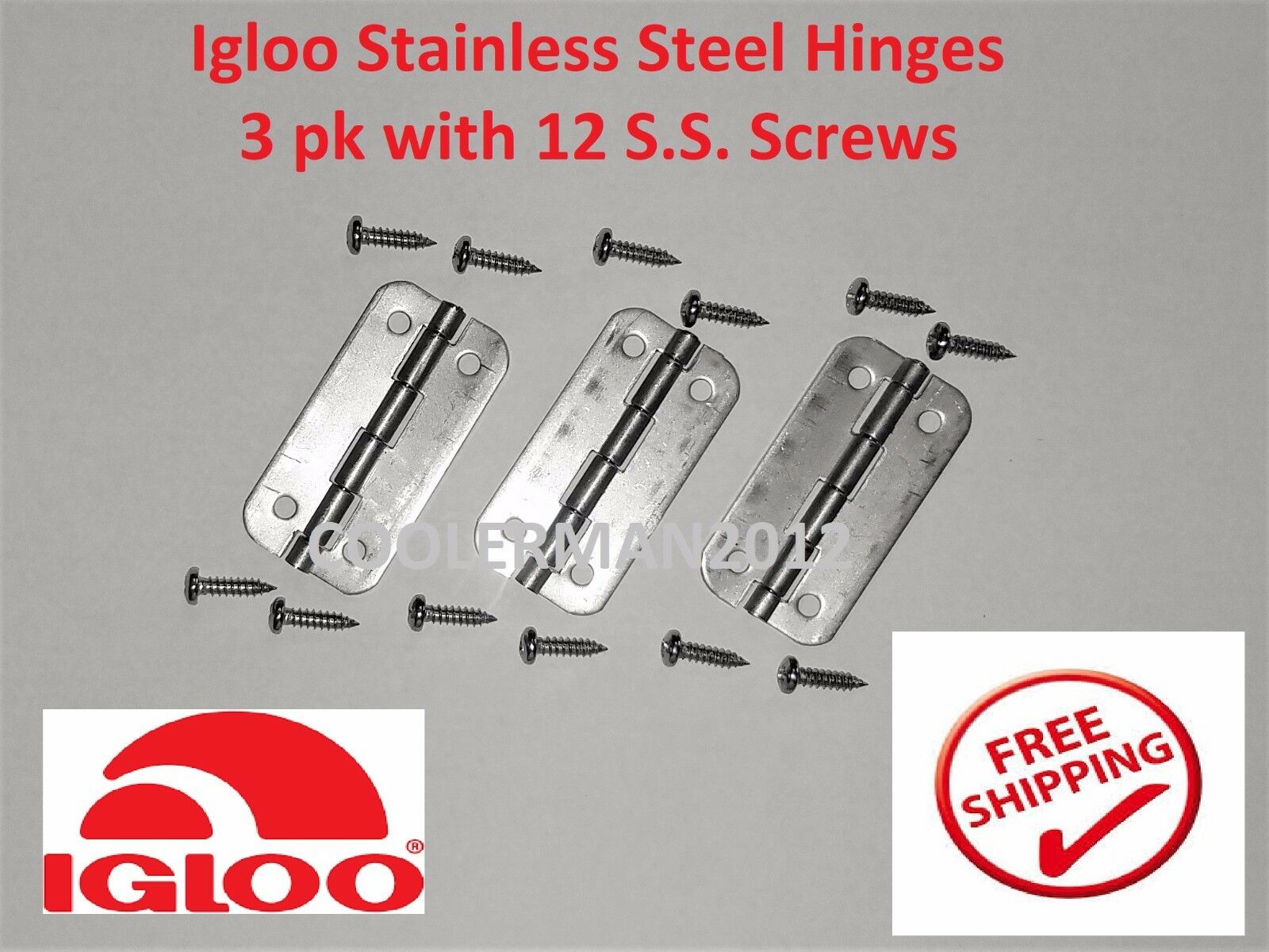 3pk Igloo Stainless Steel Cooler Hinges 3 Pk 12 Ss Screws #24005 Metal Hinge
