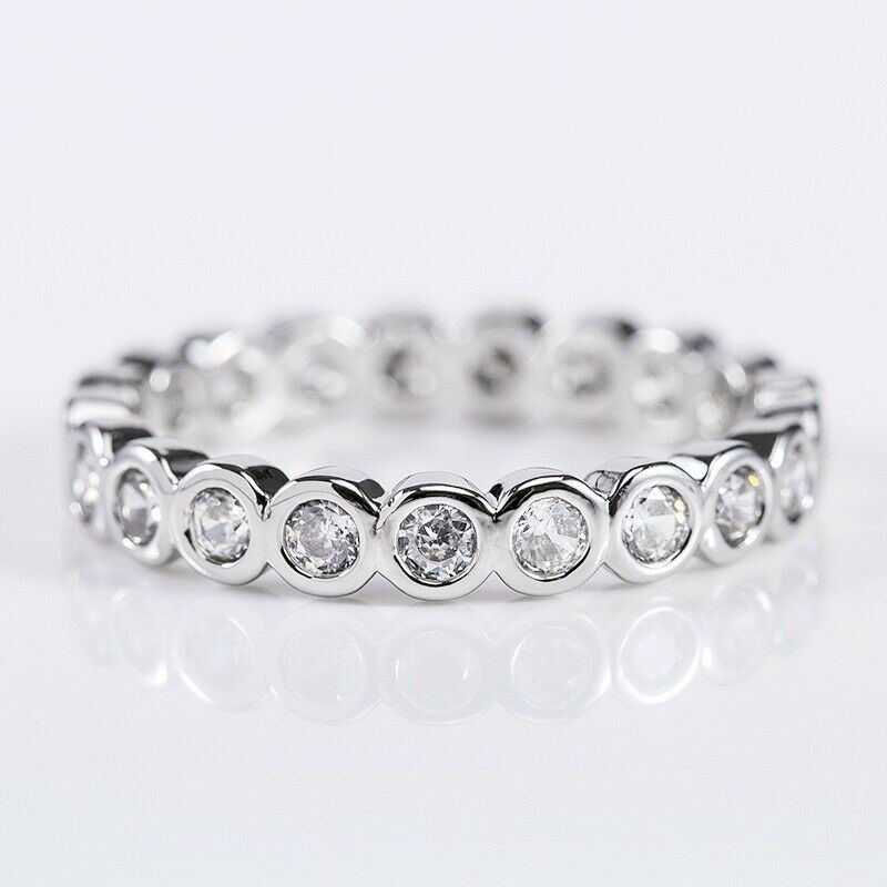 925 Silver Jewelry Women Wedding Rings Round Cut Cubic Zirconia Ring Size 6-10