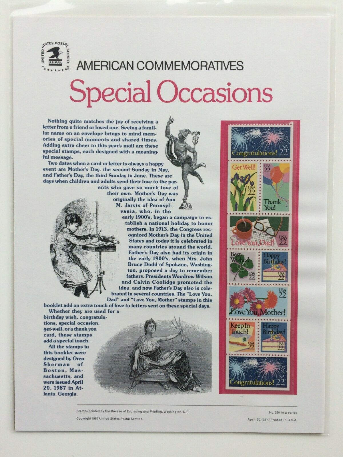 Usps American Commemoratives Panel 280 - Special Occasions