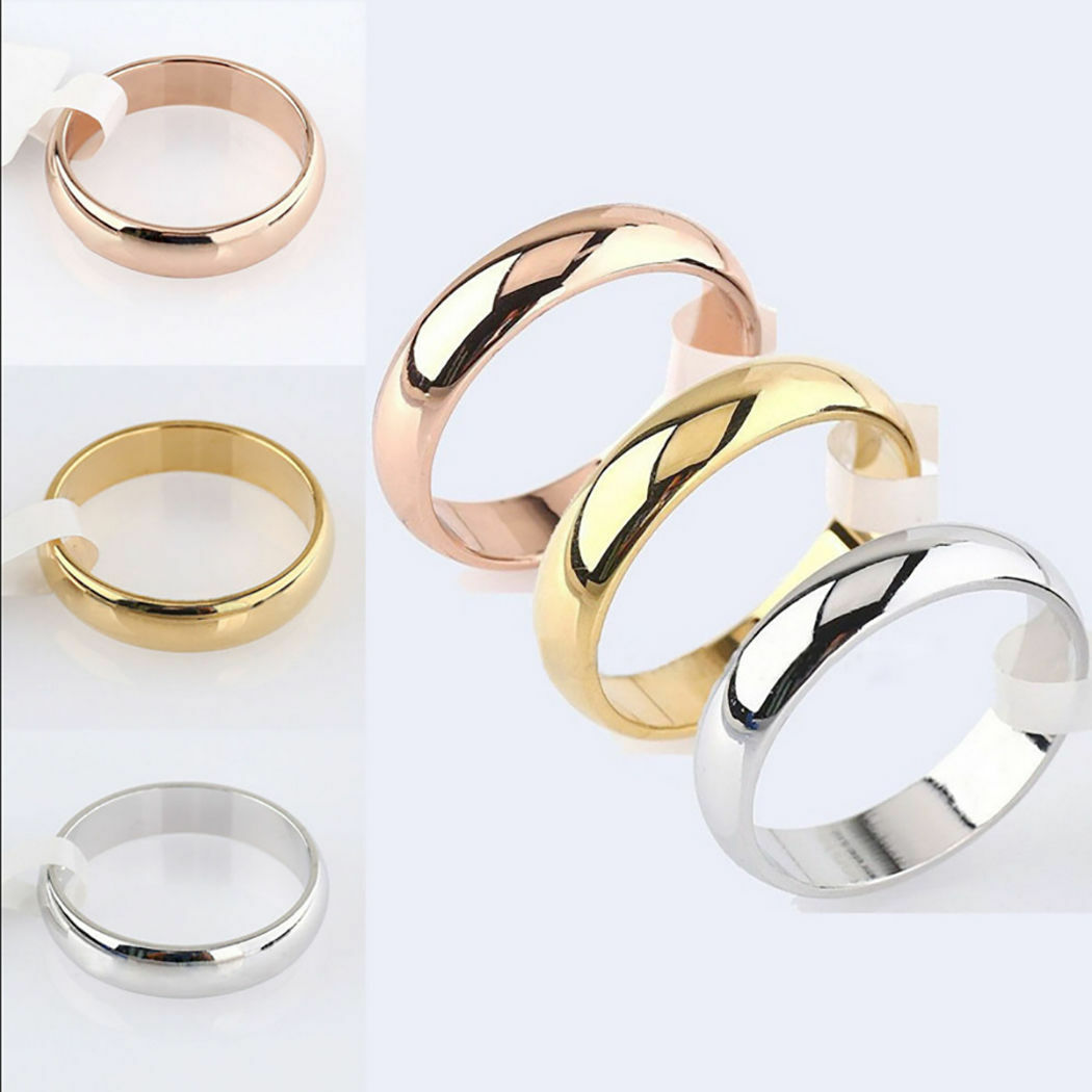 4mm Band Ring Polished Wedding Women Stainless Steel Size 5-13 Engagement Party