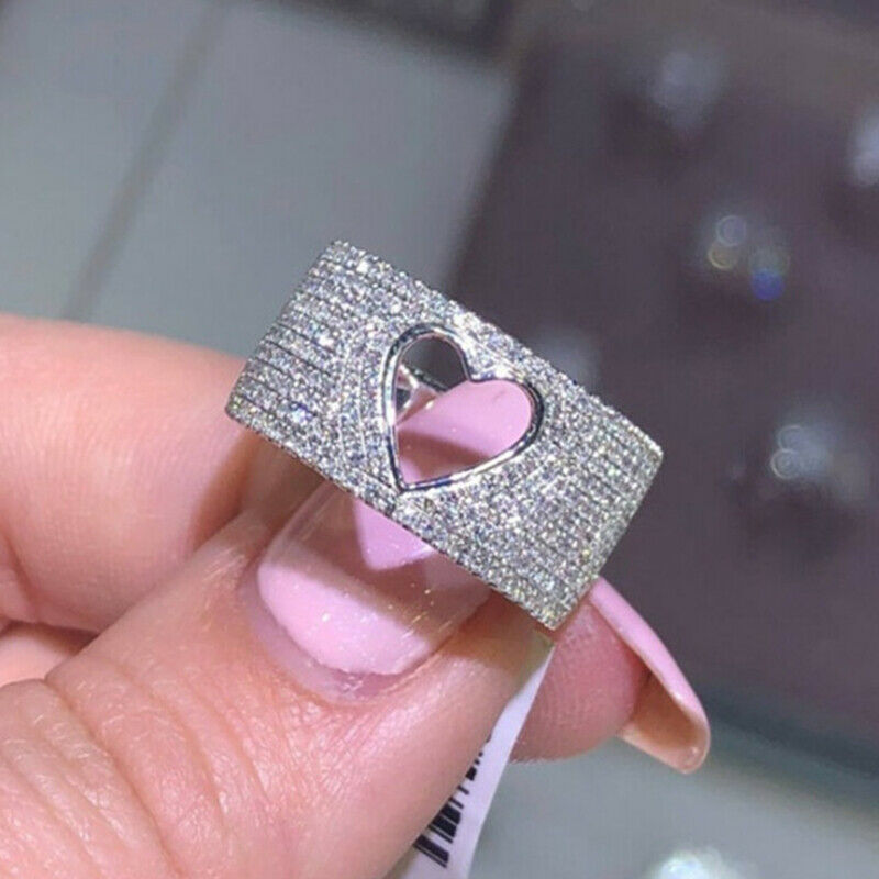 Fashion Heart 925 Silver Rings For Women Cubic Zirconia Wedding Jewelry Sz 6-12