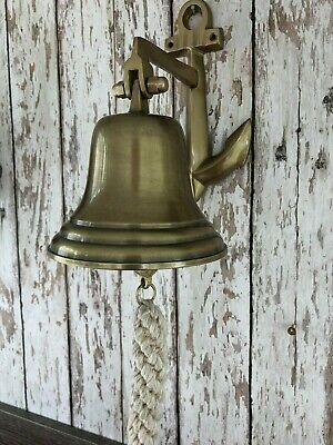 Antique Brass Finish Anchor Ship Bell W/ Rope Lanyard ~ Nautical Maritime Decor