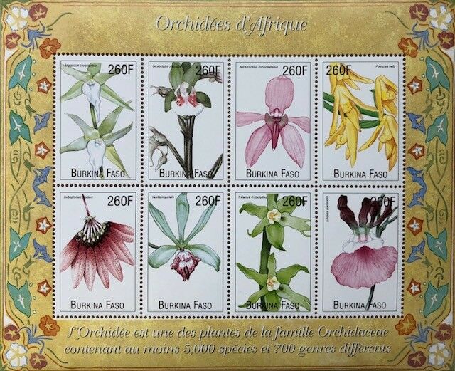 Burkina Faso- 1999 Orchids From Africa Stamp Sheet Of 8