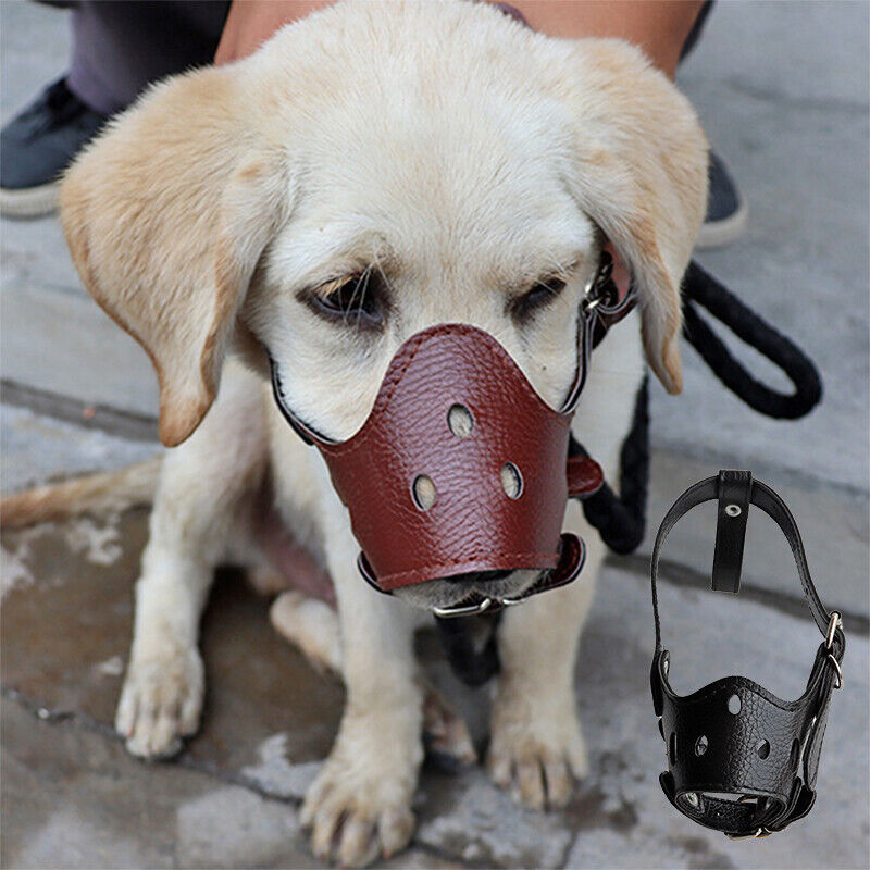 Us Adjustable Anti-biting Pet Dog Soft Pu Leather Muzzles Mouth Mesh Cover Masks