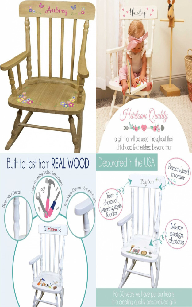 Personalized Child's Wood Butterflies Rocking Chair Brown