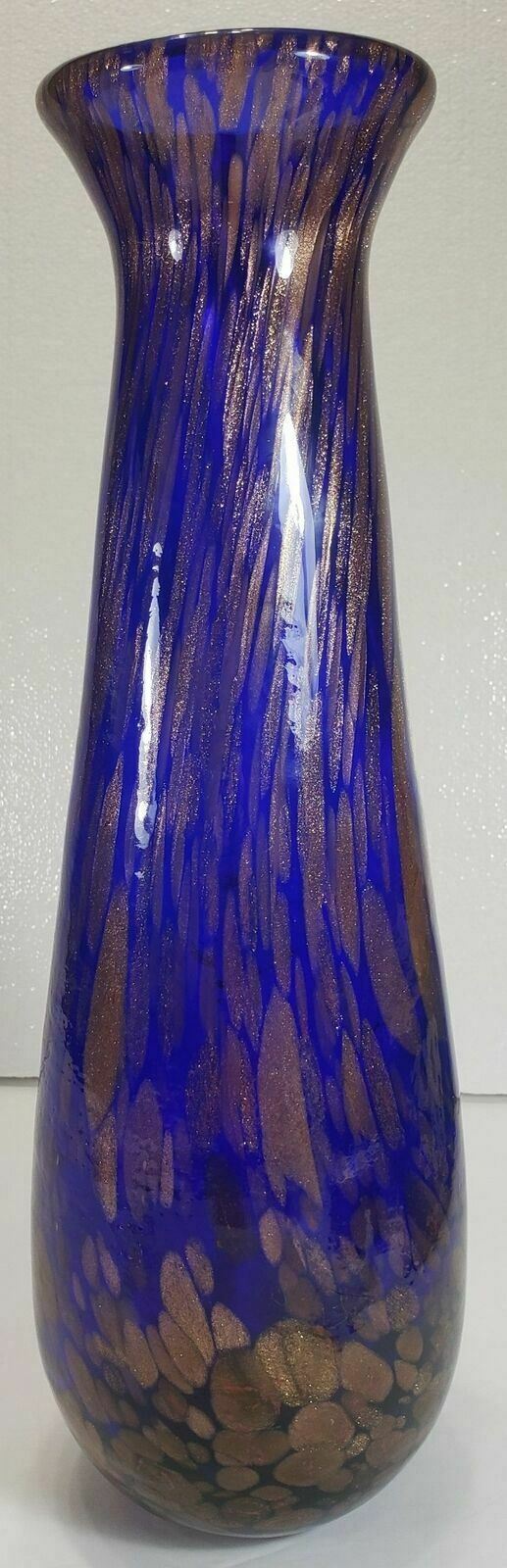 Murano Cobalt Blue & Embedded Gold Vase, 17 1/4" Tall Gorgeous!