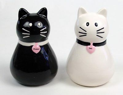 Adorable Black & White Tuxedo Kitty Ceramic Cat Salt & Pepper Shakers Cute!! Nib