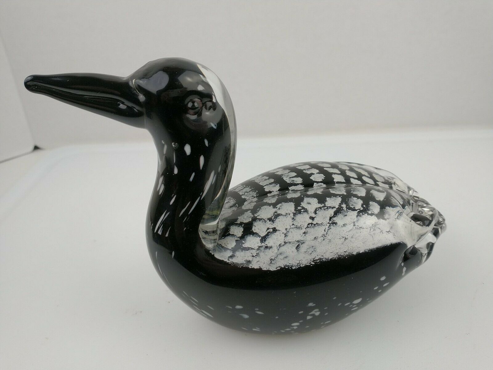 Murano Art Glass Black Spotted Common Loon / Duck Figurine