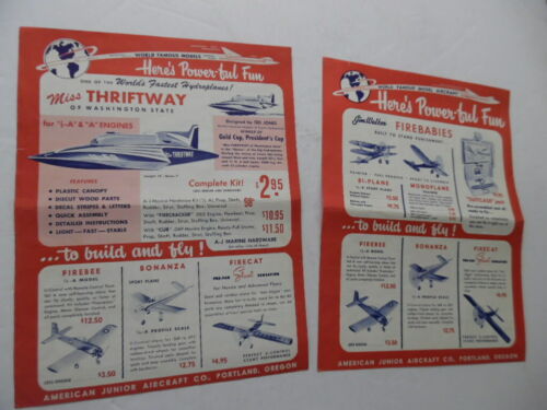 1950s American Junior Aircraft Co Rc Model Airplane Catalog Sheet Lot  Vintage