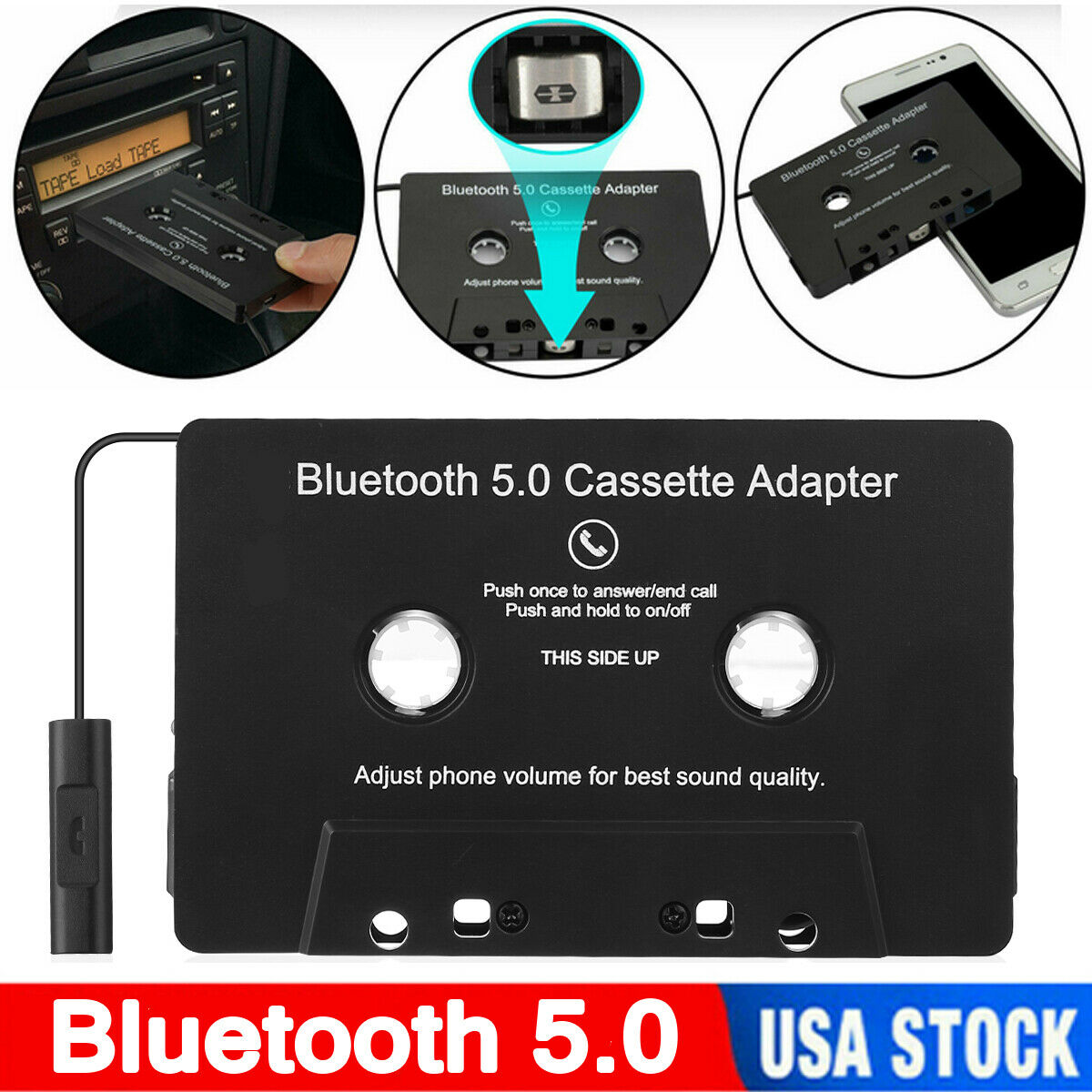 Car Bluetooth 5.0 Audio Stereo Cassette Tape Adapter To Aux For Iphone Samsung