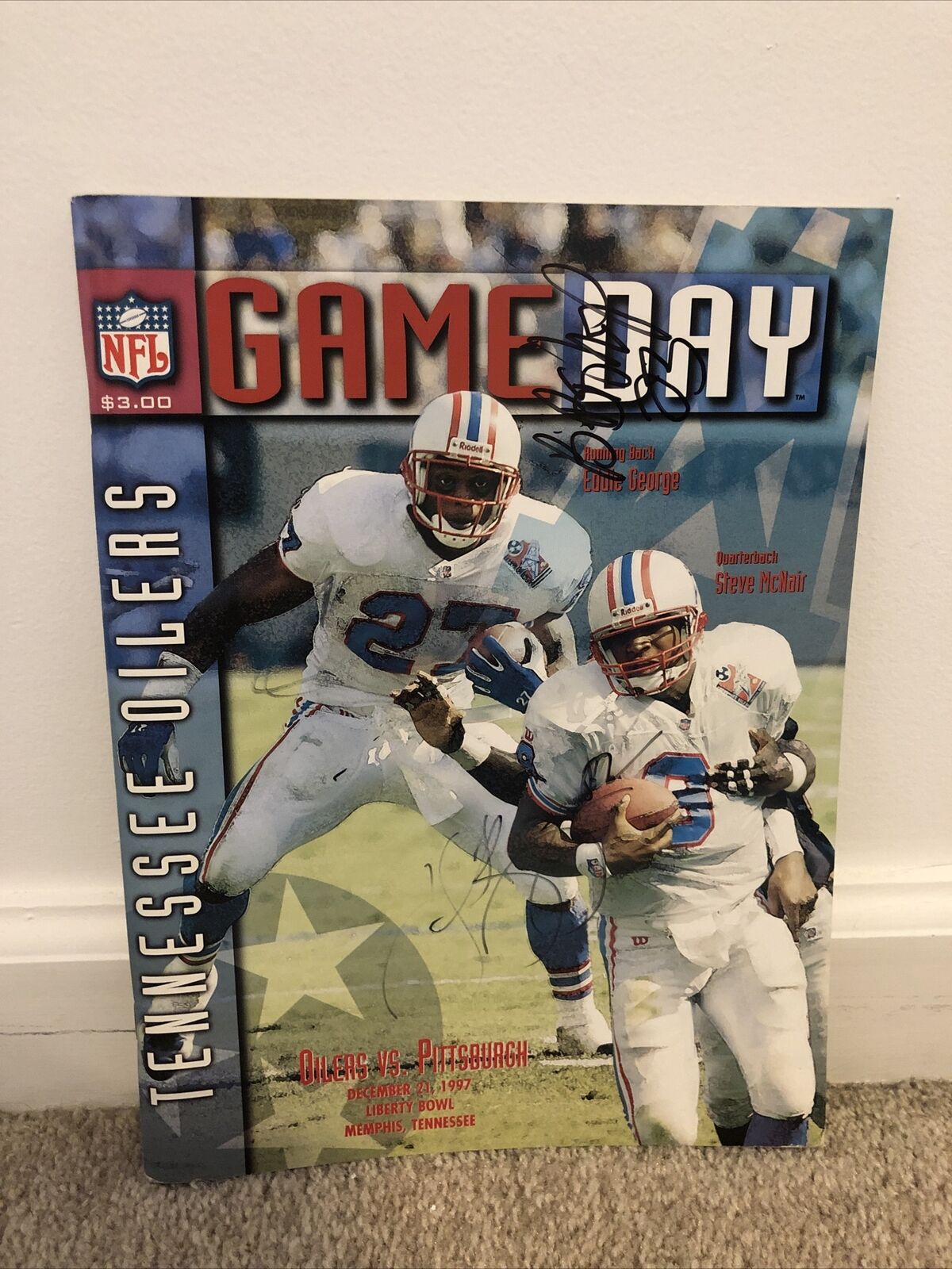 Steve Mcnair Titans Vs Steelers Signed Autograph Game Day Program Jerome Bettis