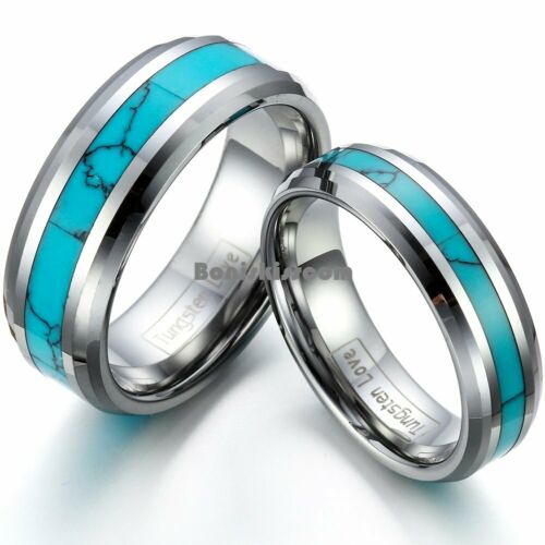 Tungsten Carbide Ring Manmade Turquoise Men's Women's Engagement Wedding Band