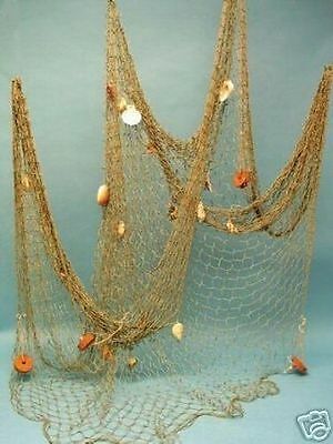 5'x10' Decorative Fishing Net W/ Shells & Cork Floats ~ Light Brown Fish Netting