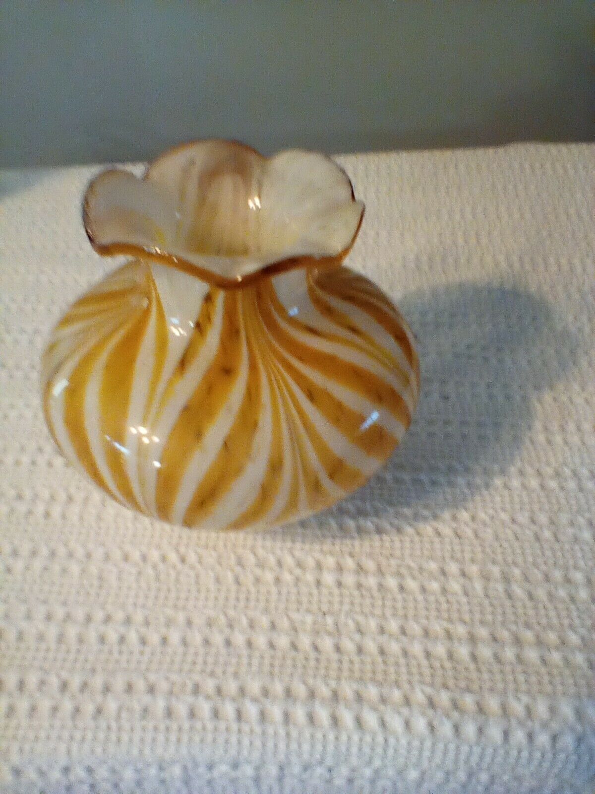 Yellow And White Swirl Design Murano Glass Vase 7 In By 7 In