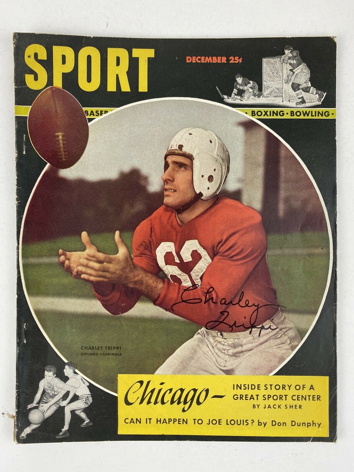 Charley Trippi Autographed December 1947 Signed Sport Magazine Hof Cardinals