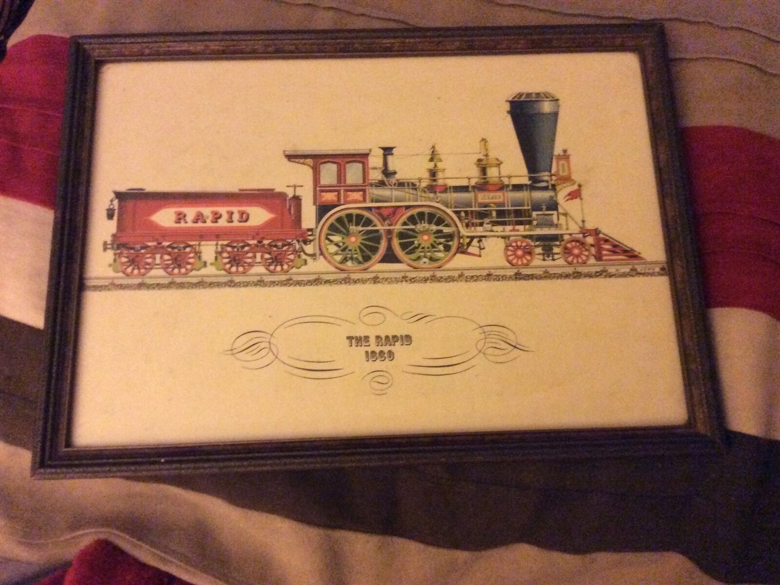 Vintage Framed Locomotive Train Print The Rapid 1860 9x12
