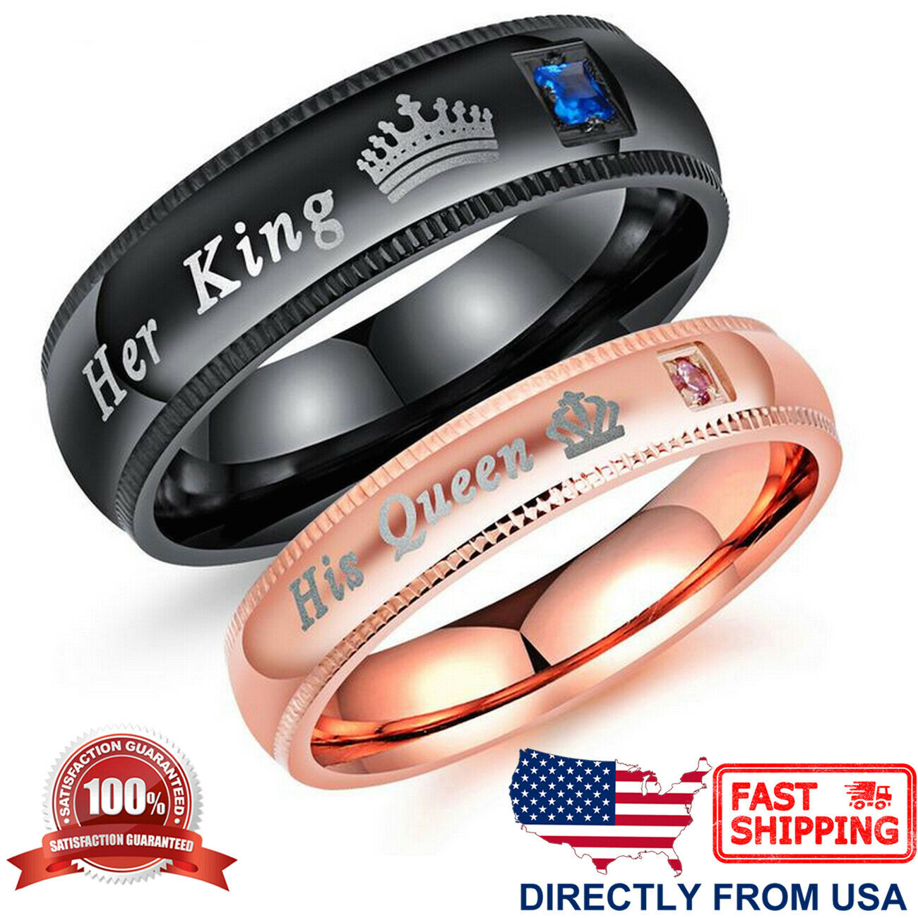 Couple's Matching Ring, His Queen Or Her King Wedding Band Comfort Fit Ring