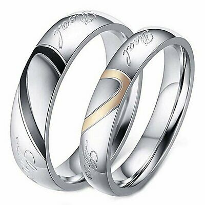 Stainless Steel " Real Love " Heart Couples Promise Engagement Ring Wedding Band