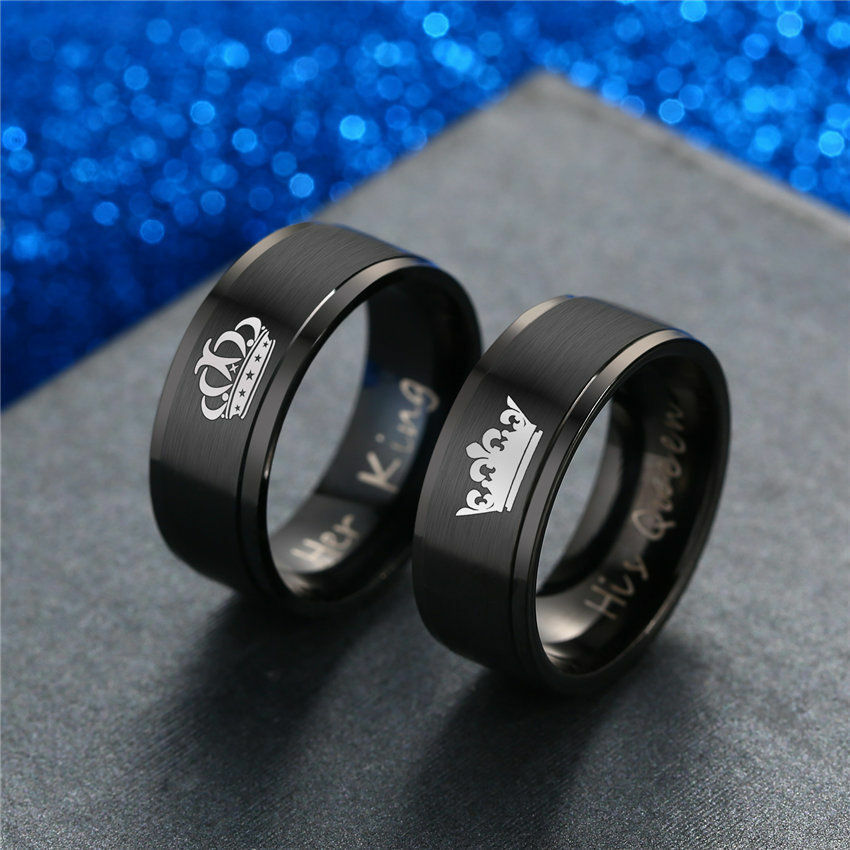 His Queen And Her King Stainless Steel Lover Couple Ring Engagement Promise Band