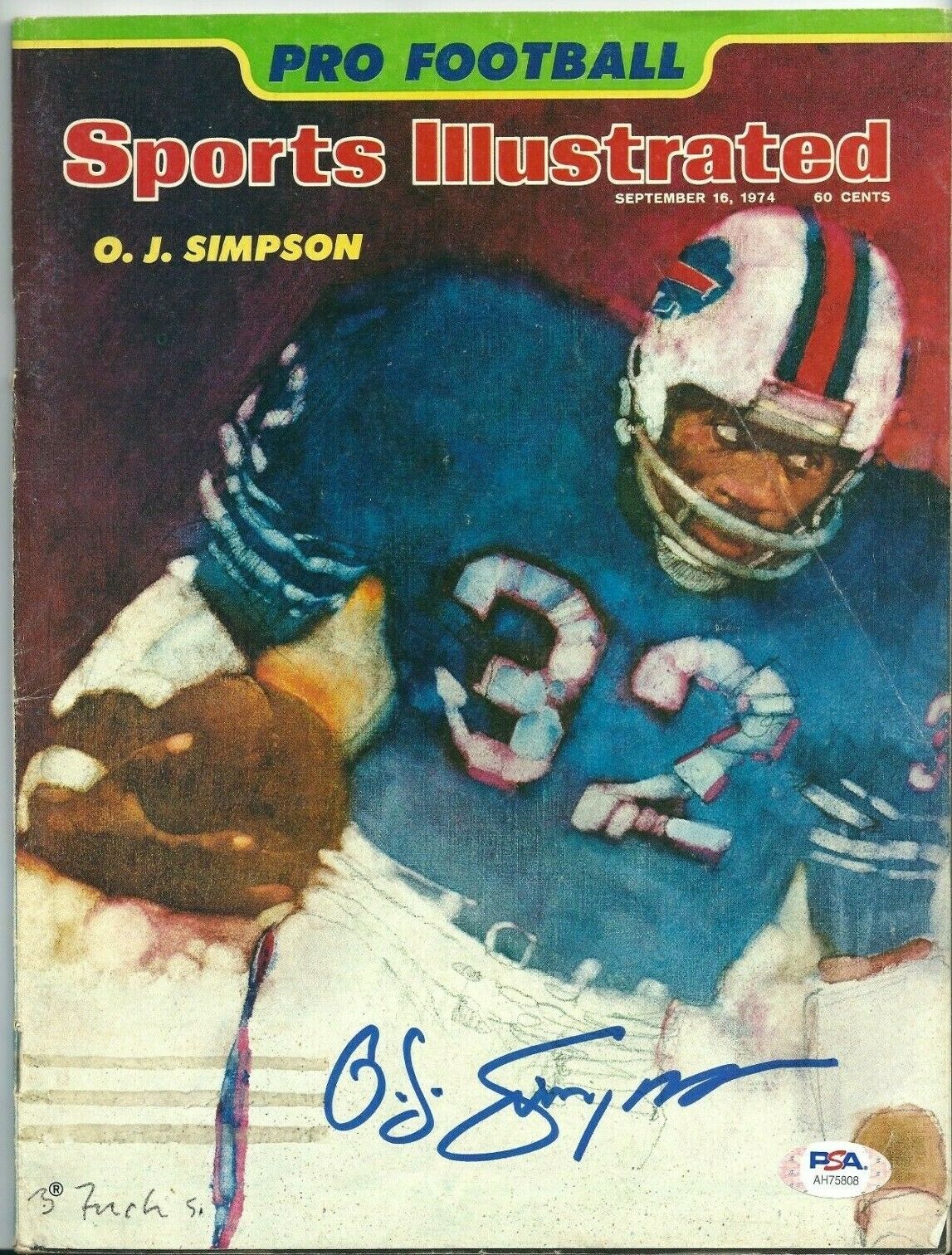 O.j. Oj Simpson Signed Football Sports Illustrated Magazine *bills Psa Ah75808