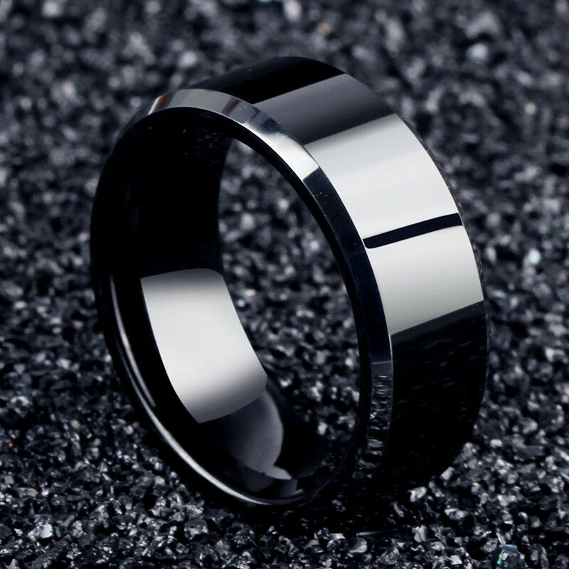 Men Black Titanium Stainless Ring Wedding Lover Couple Rings For Women Size 6-12