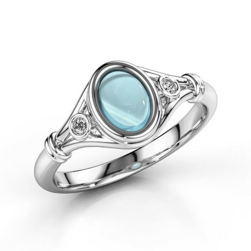 Fashion Women's Wedding Rings 925 Silver Jewelry Moonstone Ring Size 6-10
