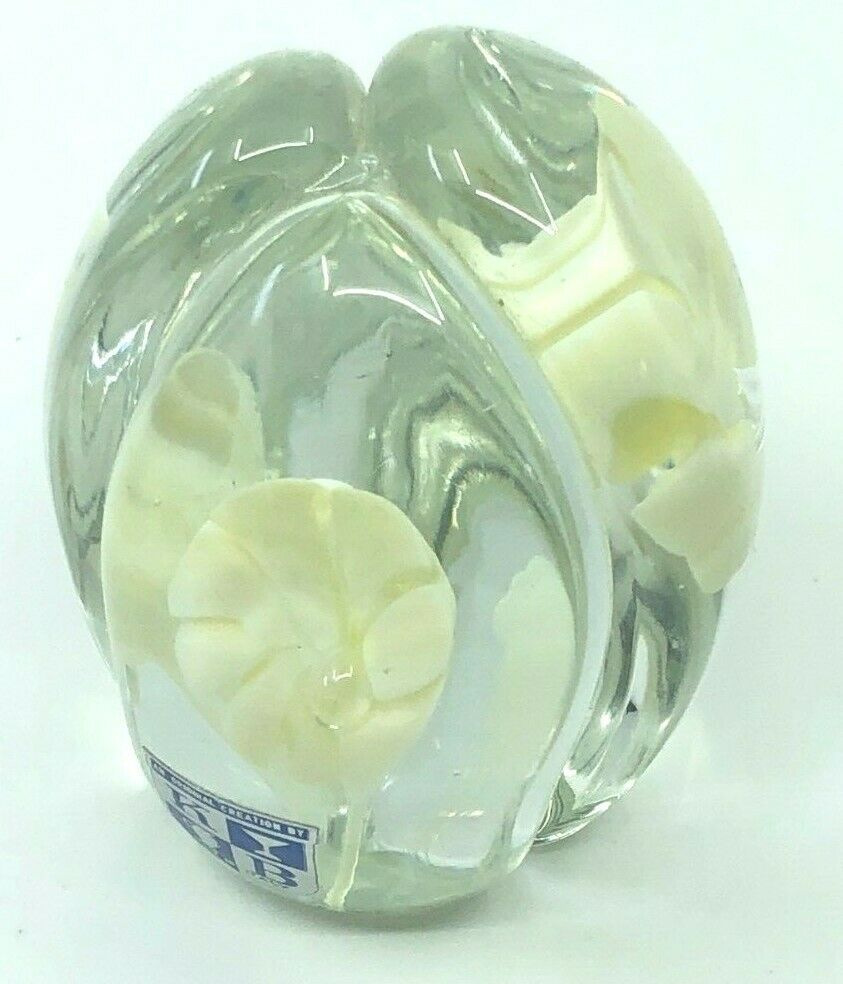 Kb Italy Art Glass Unique Shape Floral Yellow Flower Paperweight