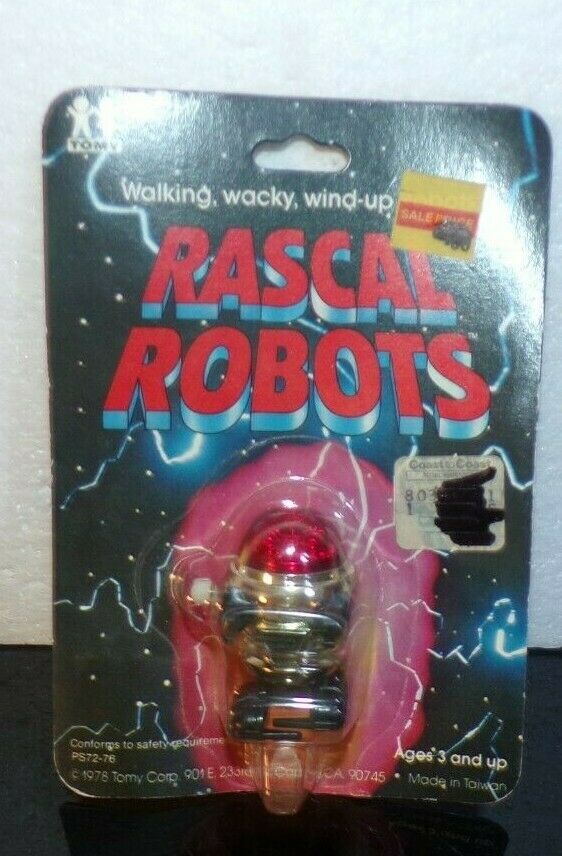 Vintage Tomy 1978 Red Top Rascal Robots Wind-up Toy Mint On Card