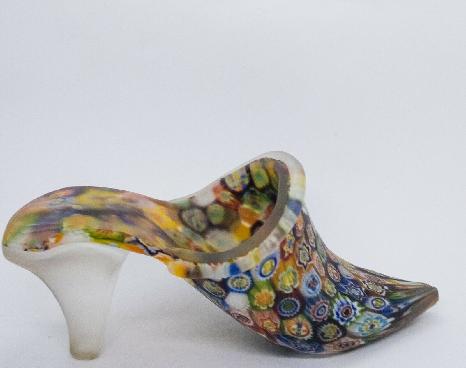 Millefiori Frosted Glass Slipper Shoe Figurine Italy Vintage