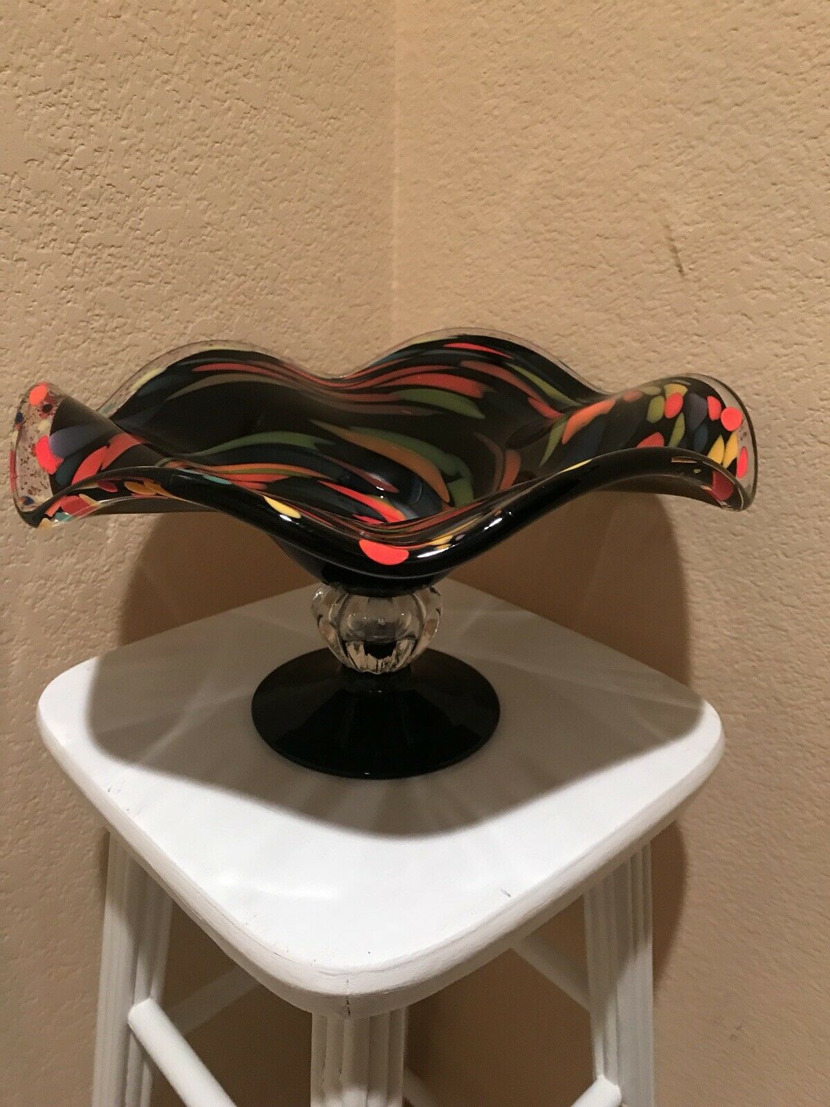 Handmade In Italy Multicolor 12” Bowl With Pedestal