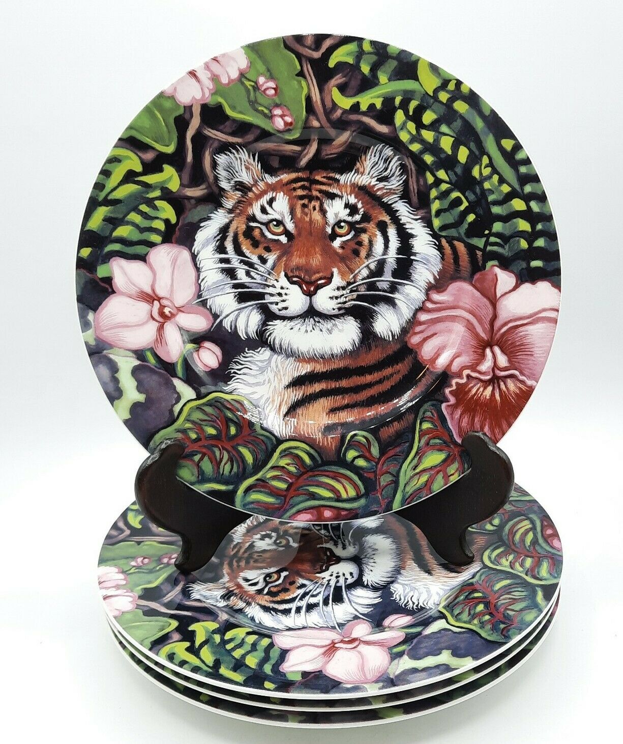 Set Of 4 Fitz & Floyd Exotic Jungle Tiger Salad Plate 9.25"