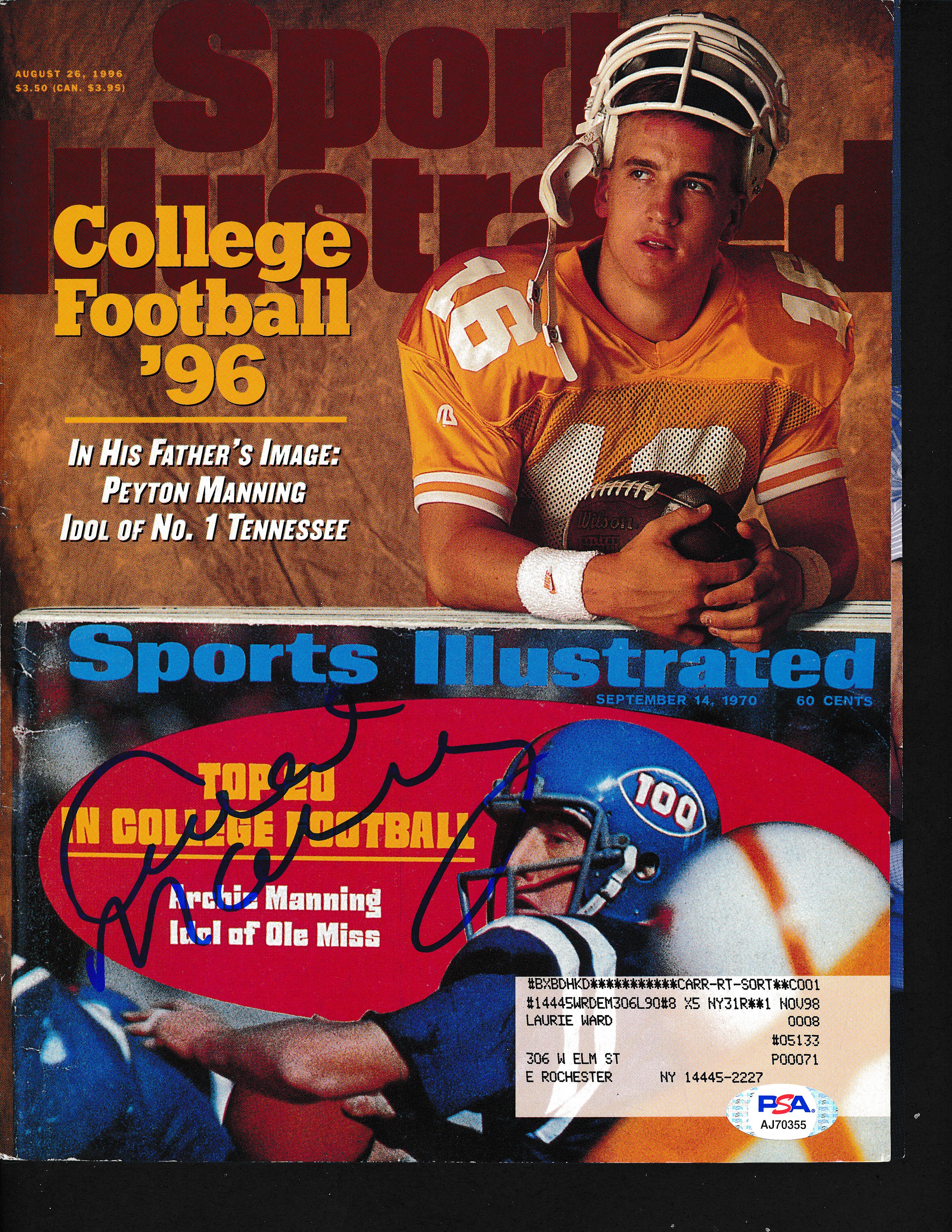 Archie Manning Signed Sports Illustrated Cover Autograph Auto Psa/dna Aj70355