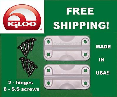 *new* Igloo 2 Pk Cooler Replacement Plastic Hinges 24012 With 8 Ss Screws