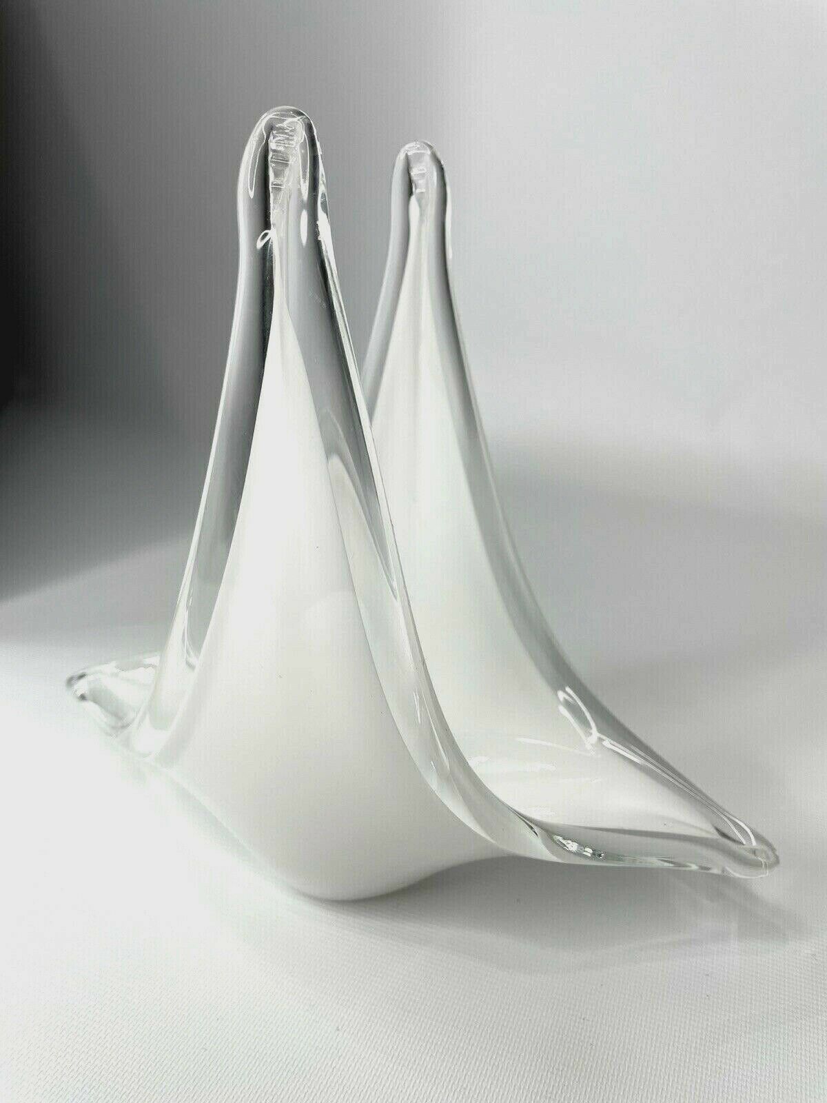 White Clear Murano Glass Basket  Beautiful Size: 6.5" H X 7" X 2"