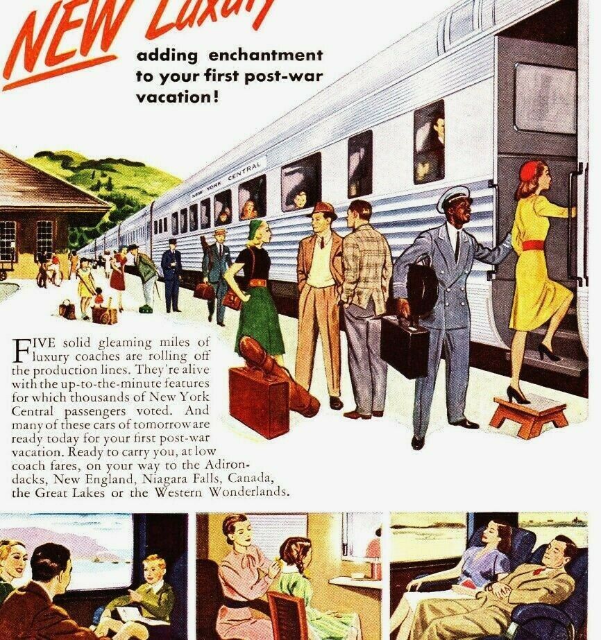1946 Ad~new York Central Railroad~ New Luxury Coaches For Your Post-war Vacation