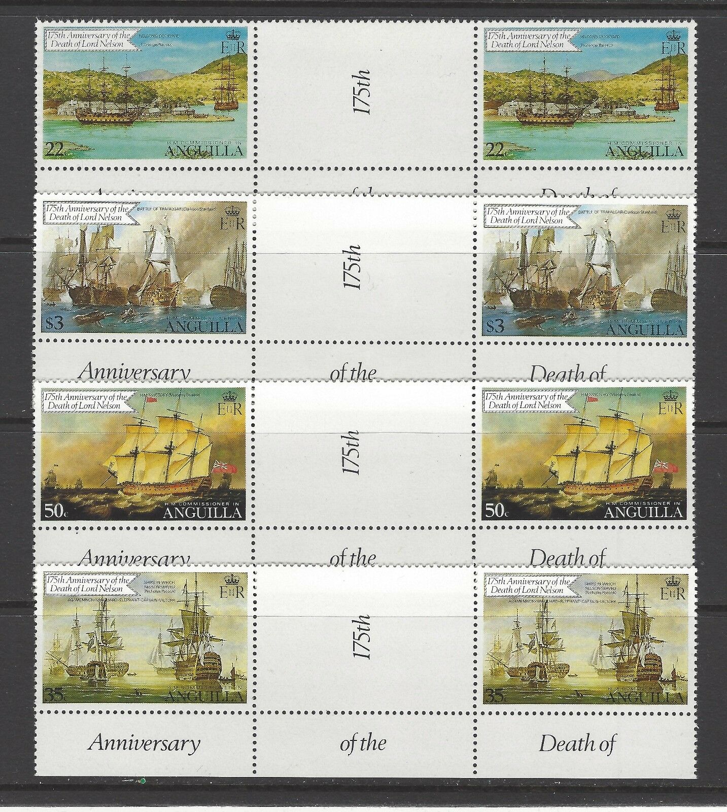 Anguilla  # 429-432  Mnh  Lord Nelson Ships,  Gutter Pairs