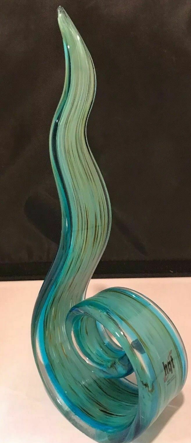 Mid 20th Century Murano Ribbon Swirl Art Glass Sculpture, Blue
