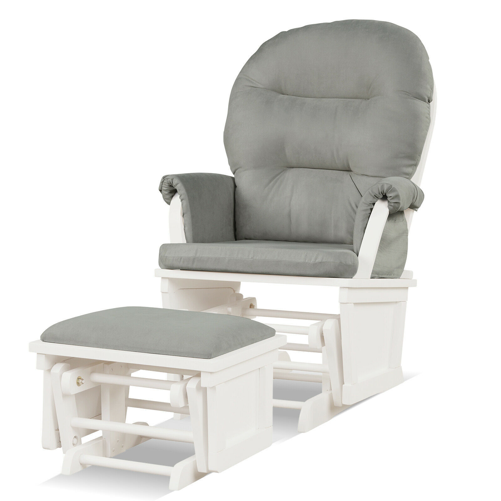 Wood Glider & Ottoman Cushion Set Baby Nursery Rocking Chair Light Grey