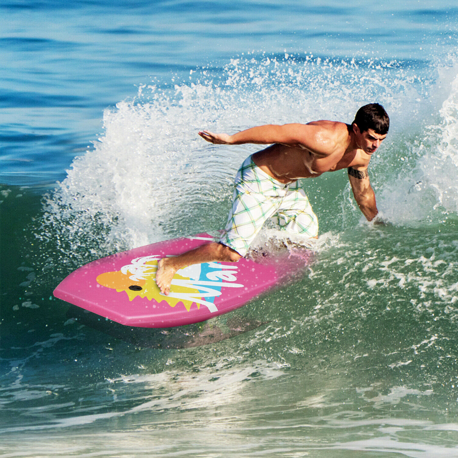 41” Lightweight Bodyboard Surf Sports W/ Wrist Leash Eps Core For Teen Kids Pink
