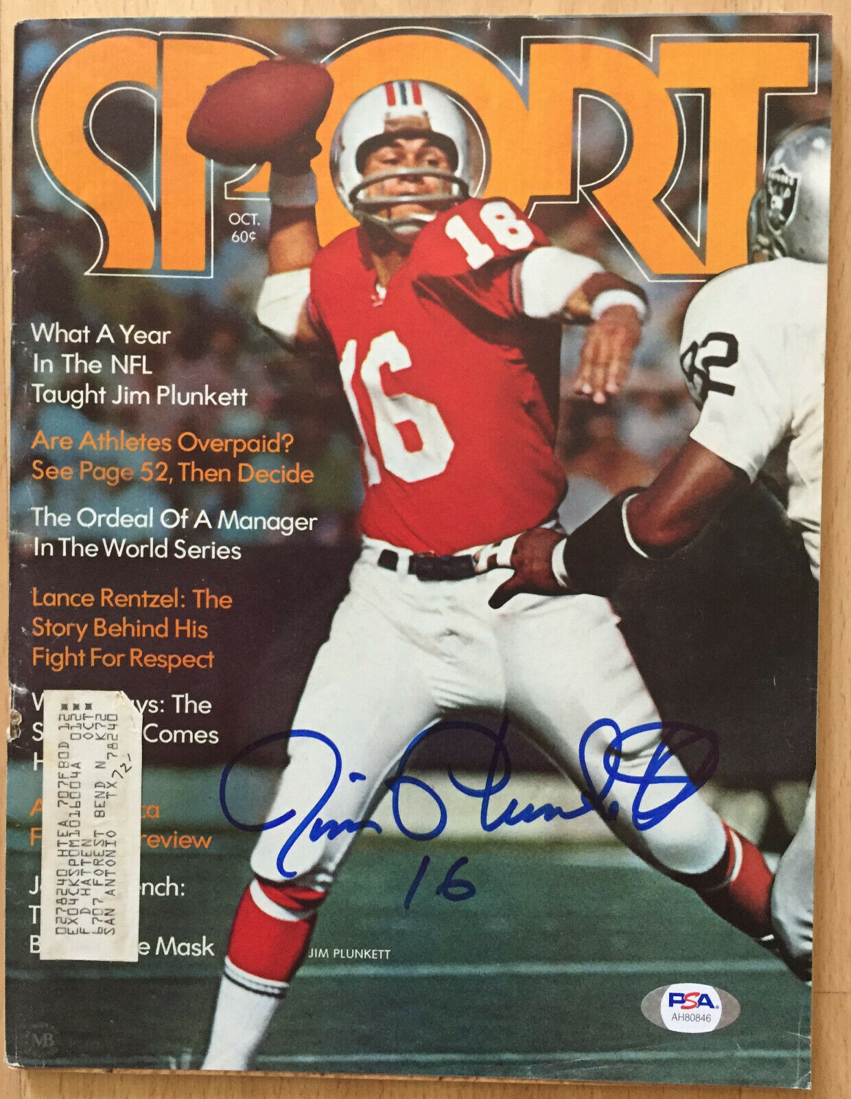 Jim Plunkett New England Patriots Signed Autographed 1972 Sport Magazine Psa