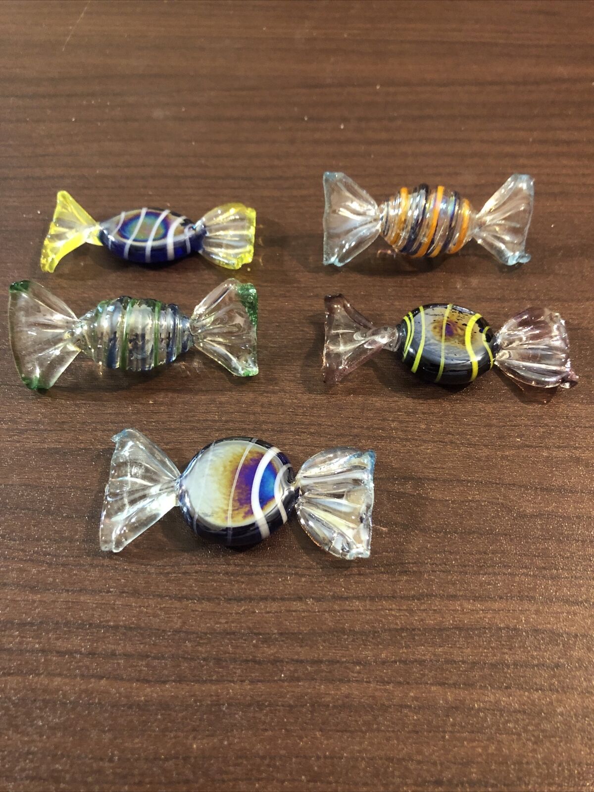 Vintage Art Glass Candy Wrapped Hand Blown Colorful - 5 Pieces