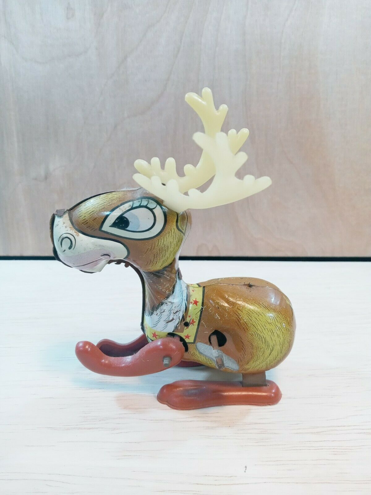 Vintage 60s Christmas Japan Mikuni Wind-up Tin Toy Mechanical Reindeer