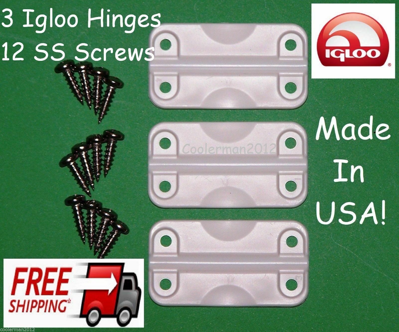 3 Igloo Cooler Replacement Plastic Hinges + Stainless Screws Hinge Parts Kit