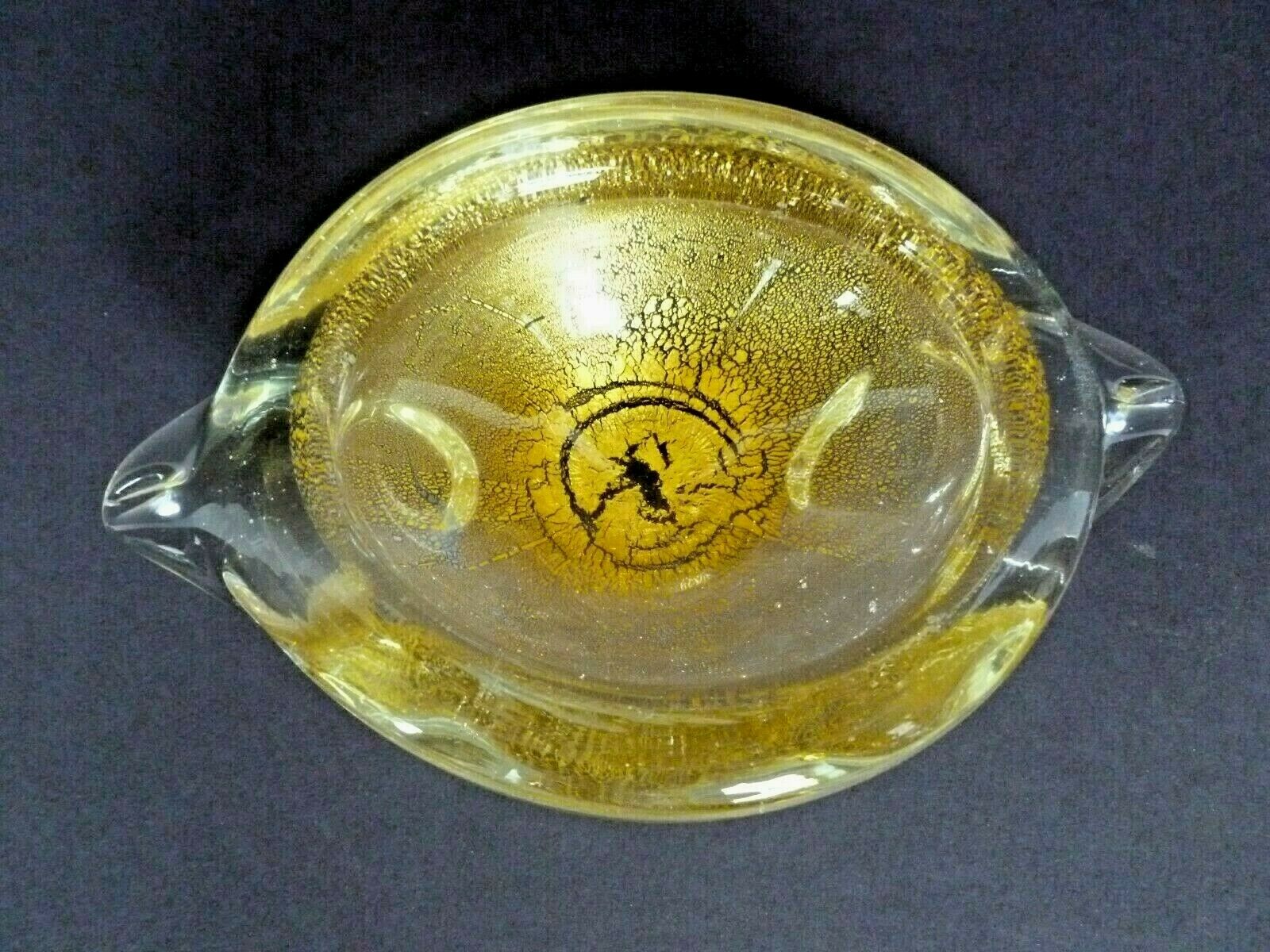Mid Century Venetian Gold Clear Glass Bowl Art Glass Murano Italy C.50's 60's