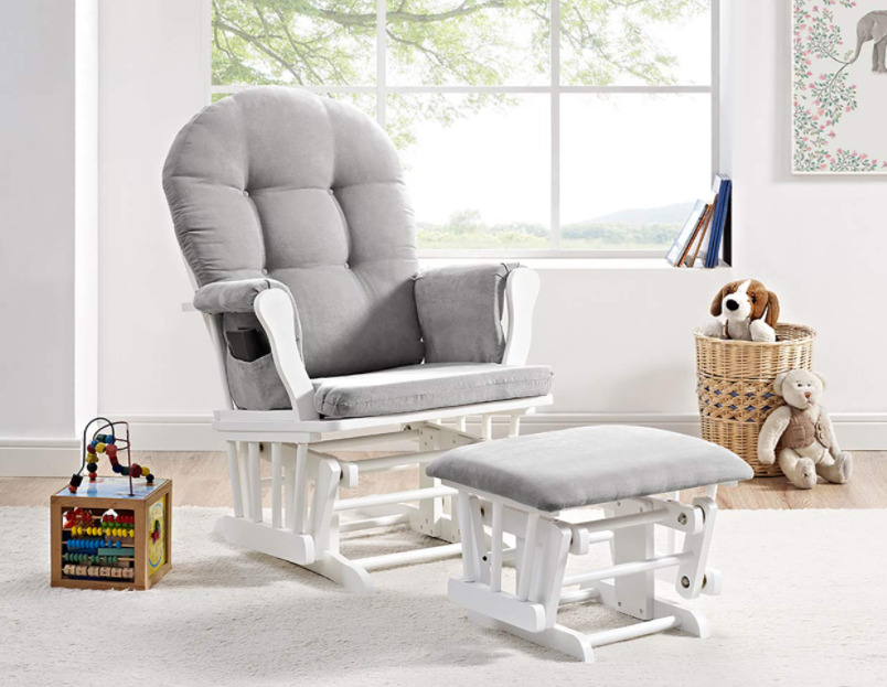 Angel Line Windsor Glider And Ottoman, White Finish And Gray Cushion