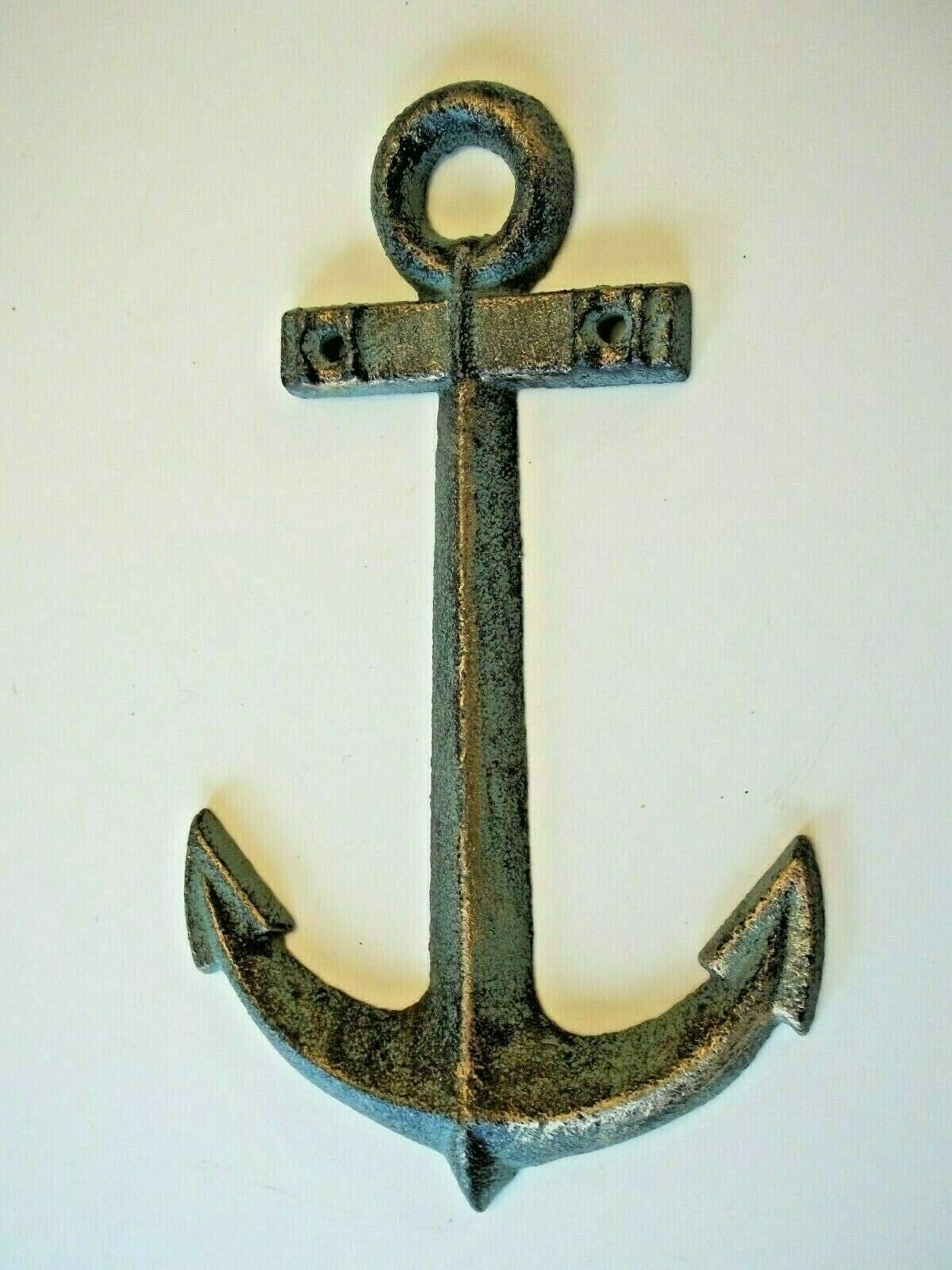 Cast Iron Nautical Boat Anchor Wall Decor Brass/ Blue Green Aged Patina Colors