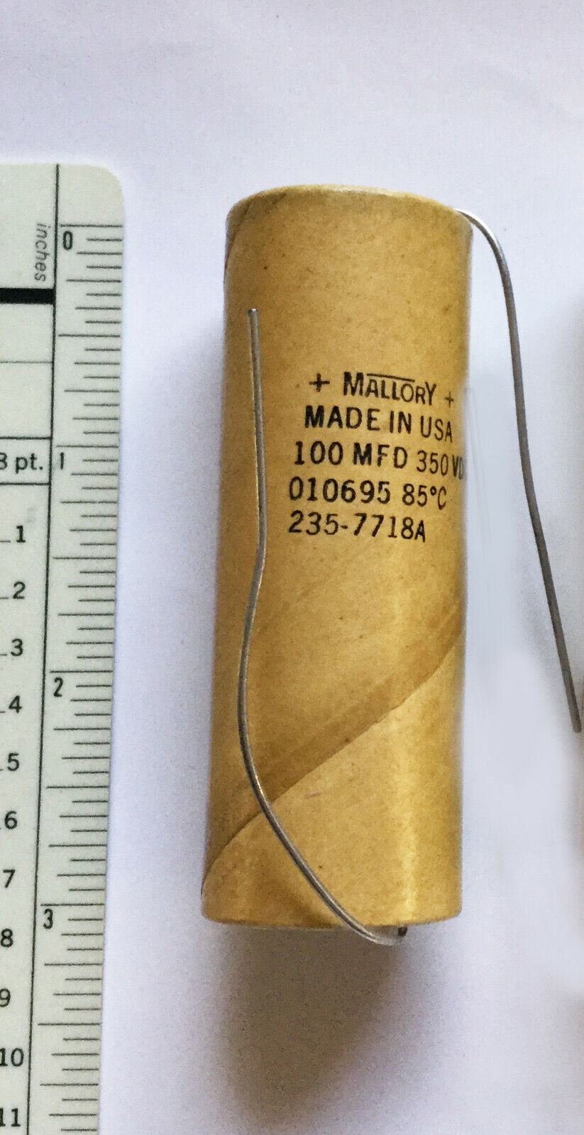 1 Nos Vintage Mallory Axial Paper 100 Uf 350 V Capacitor Test On Spec