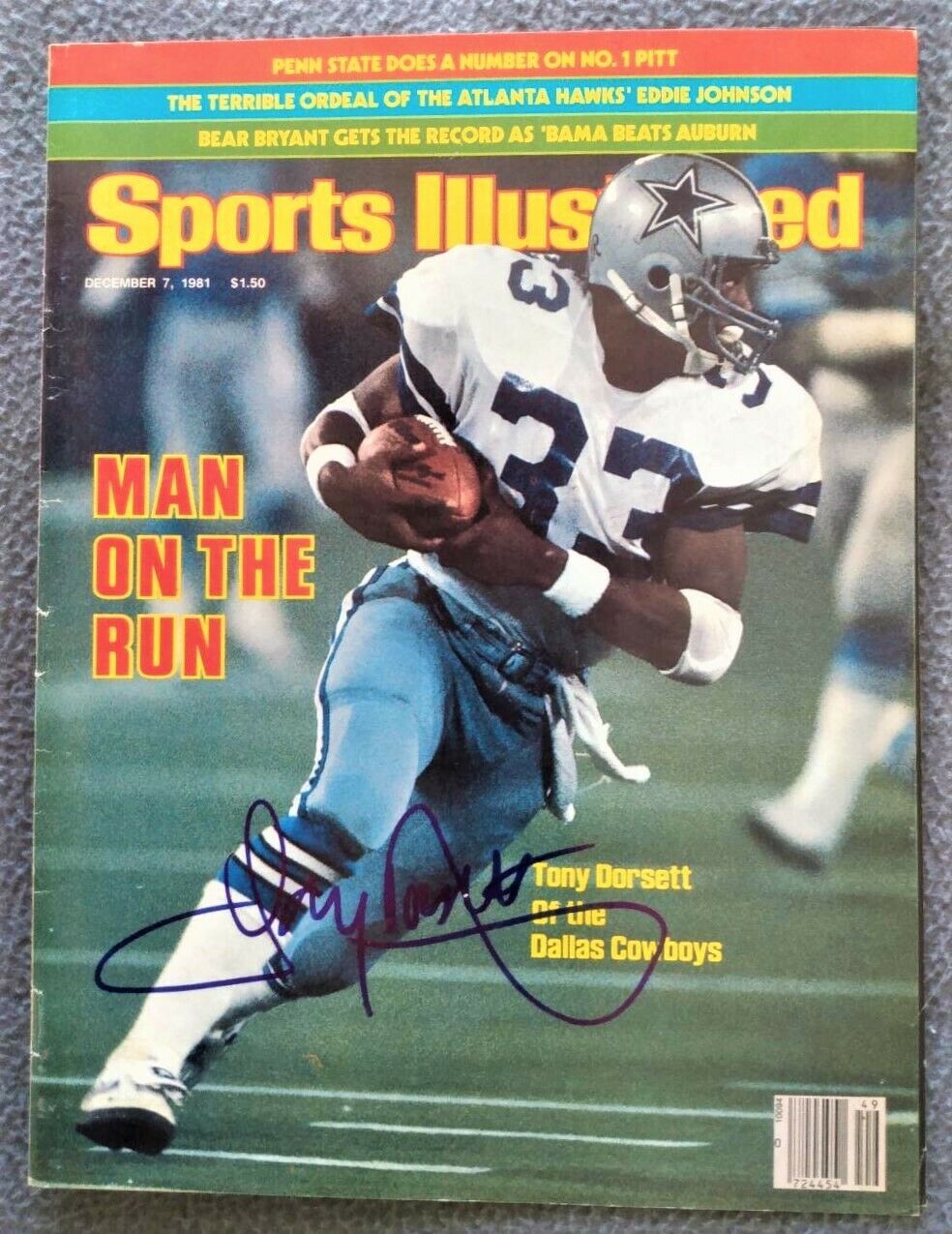 Tony Dorsett Autographed Sports Illustrated Cover ~ December 7, 1981 Issue