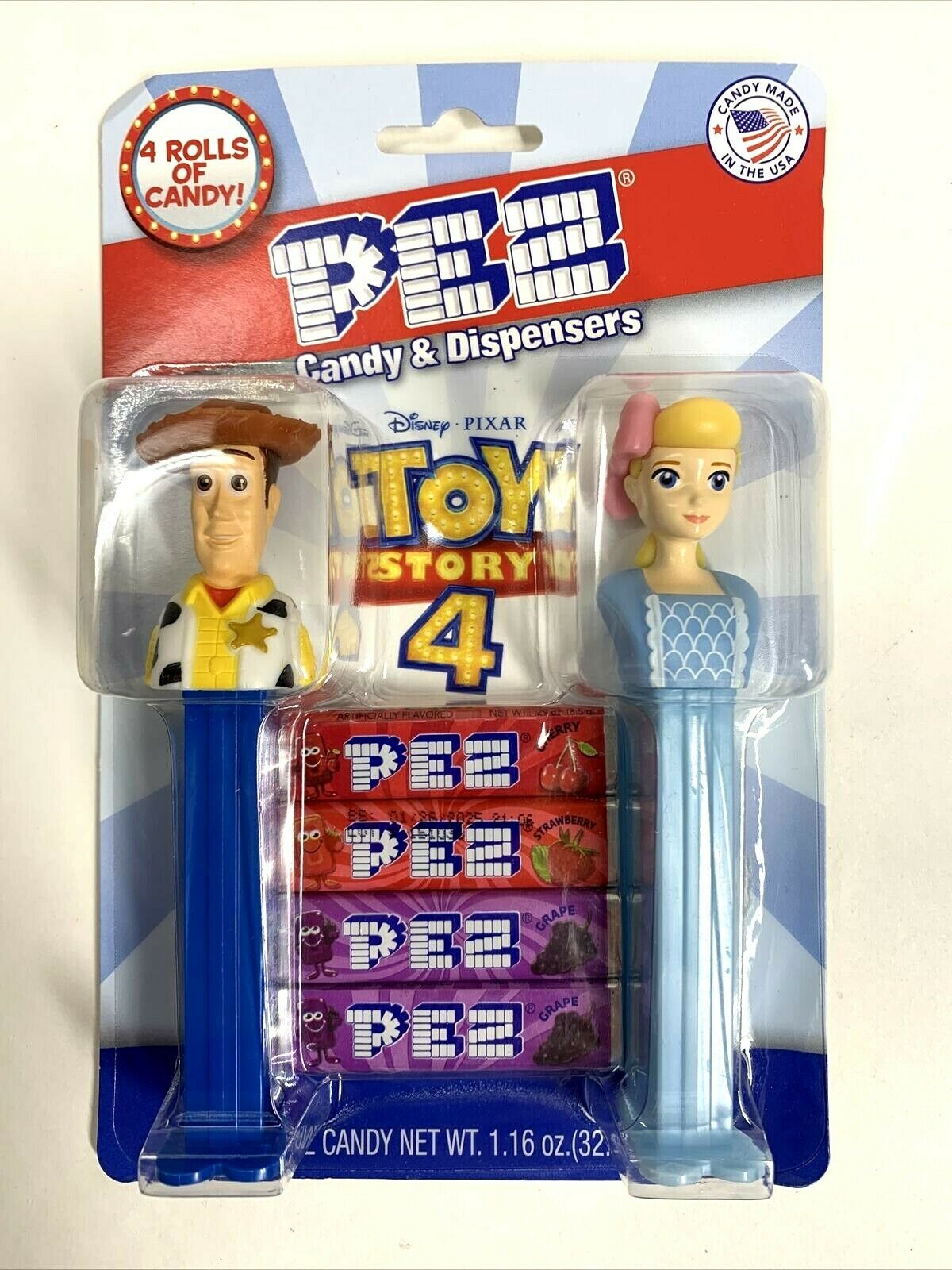 Pez Dispenser: Toy Story 4 - Woody & Bo Peep -  2 Pack On Cards  4 Rolls Candy