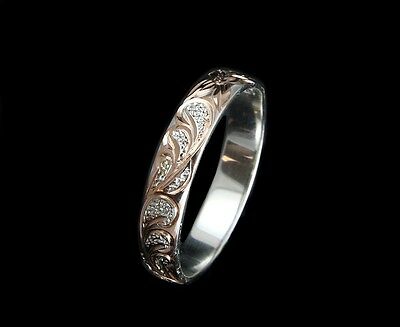 4mm Rose Gold Plated Silver 925 Hawaiian Plumeria Scroll Band Ring Size 1 To 12